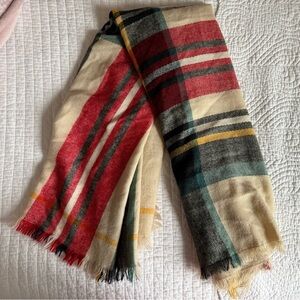 Plaid Winter Scarf with Red and Yellow Accents